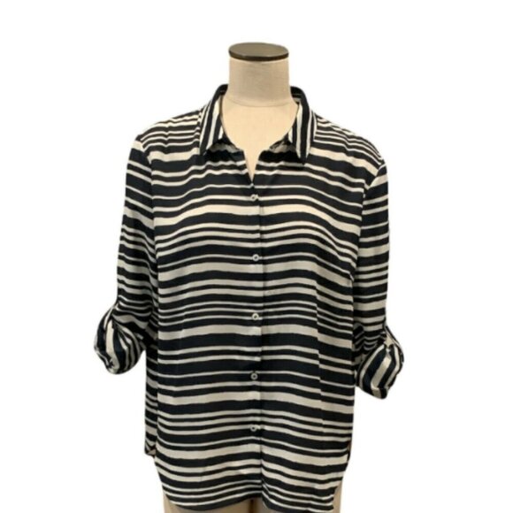 Simply Styled Sz XL Multicolor Striped Roll Tab Button Front Blouse 209F - Picture 5 of 8
